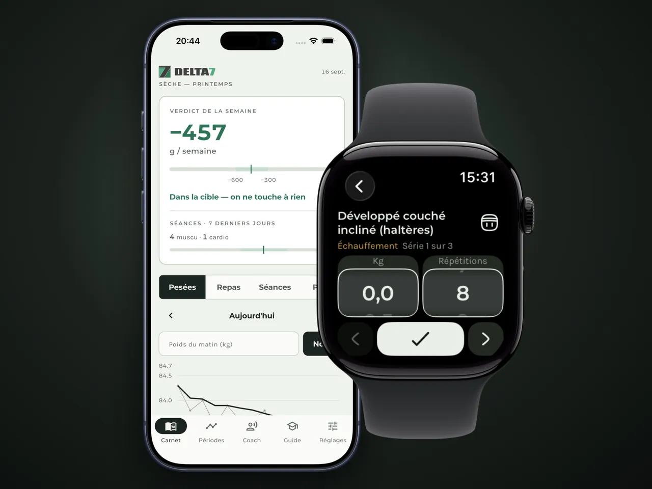 Delta7 sur iPhone et Apple Watch : verdict hebdomadaire et saisie d’une série - AXNT Studio