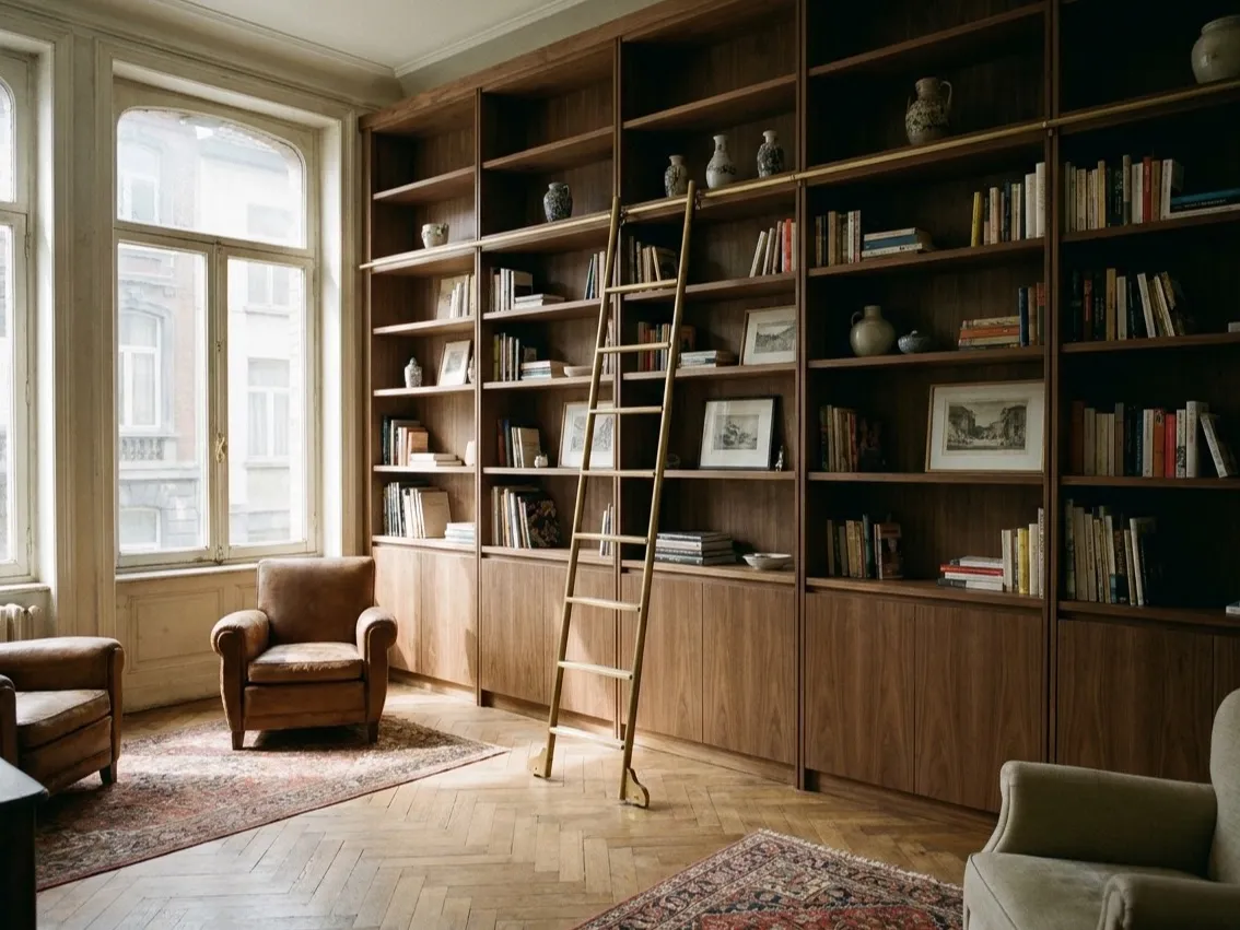 Bibliothèque toute hauteur en noyer