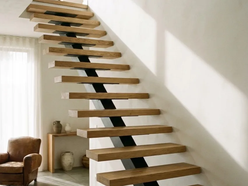 Escalier suspendu en chêne massif